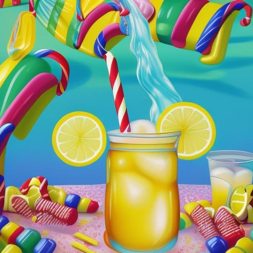 Iced Lemonade in Candy Art Style, Poolside