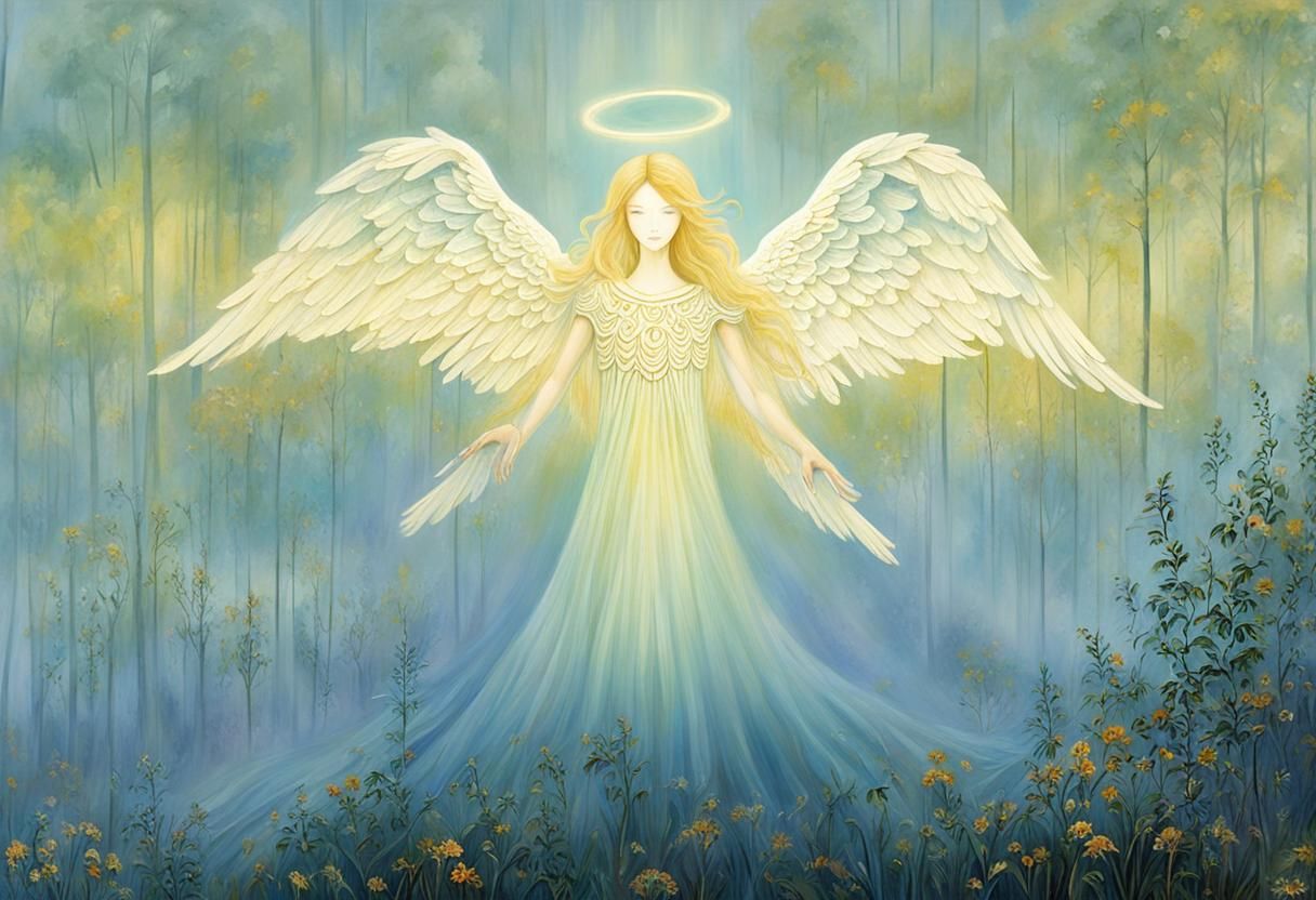 Ethereal Angel Emerging from Morning Mist