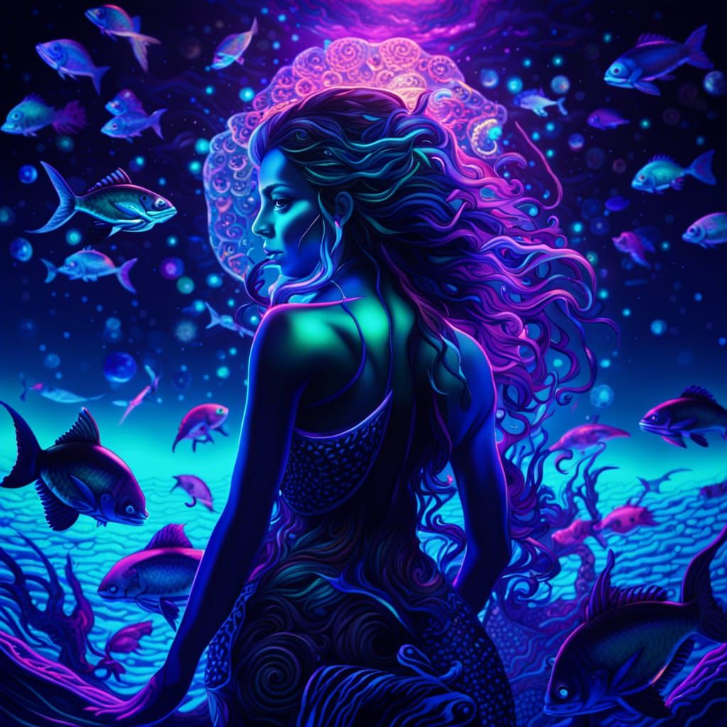 Fluorescent Pisces in Black Light Art