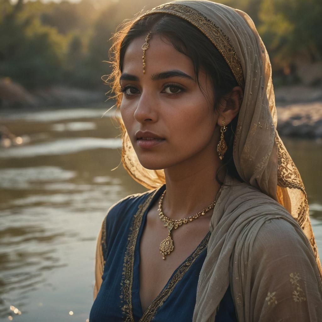Arabic Woman in River: Cinematic Portrait Photography