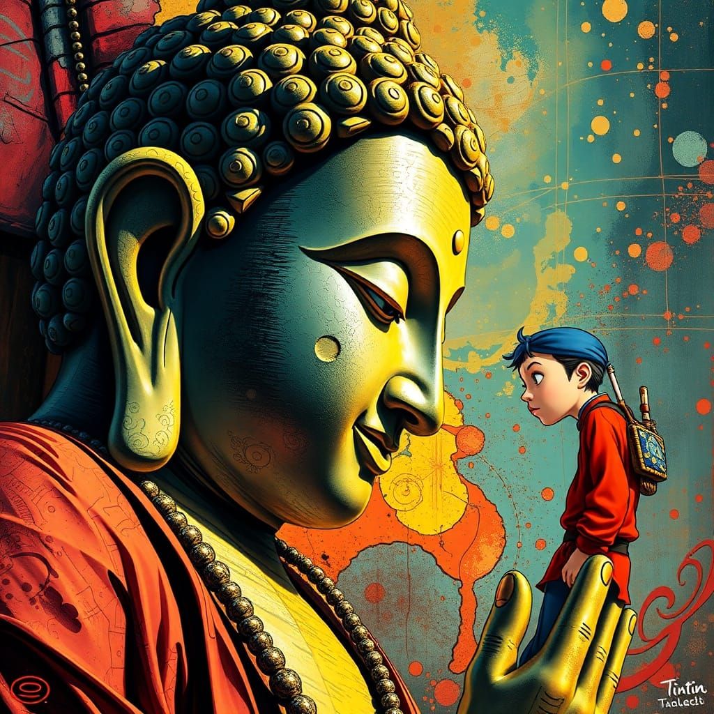 Tintin Meets Buddha Pop Art Surrealism