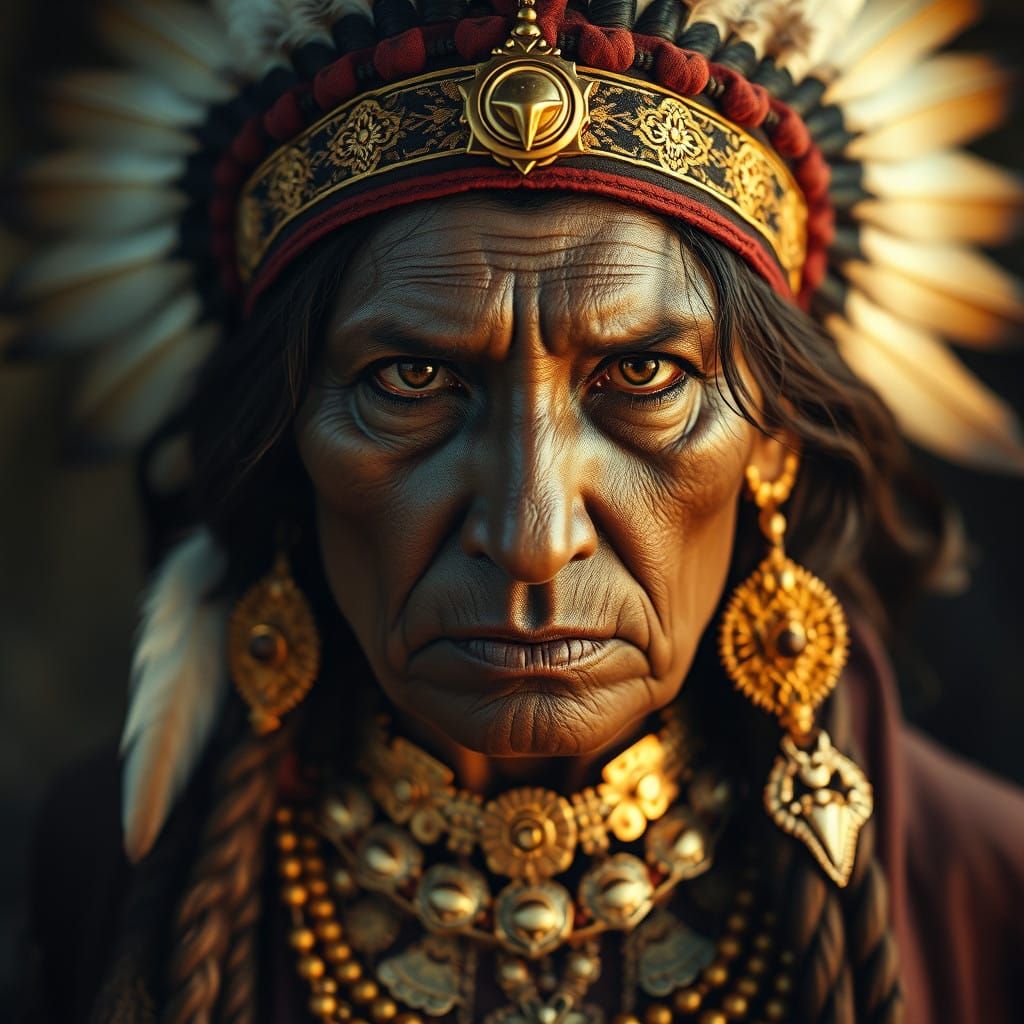 Ethereal Portrait of a Strong Native American Matriarch in F...