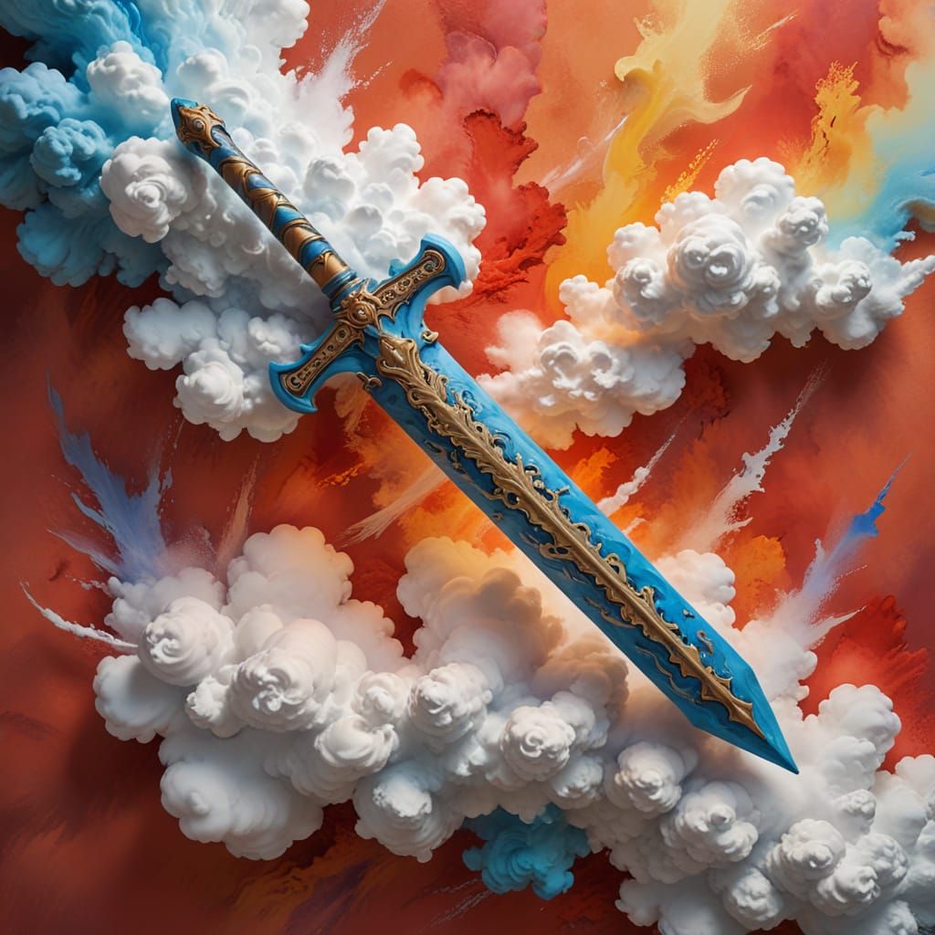 Surreal Cloud Sword in Embossed Relief