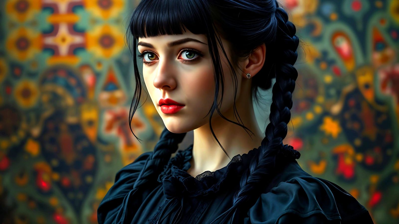 Gothic Woman in Antique Black Dress