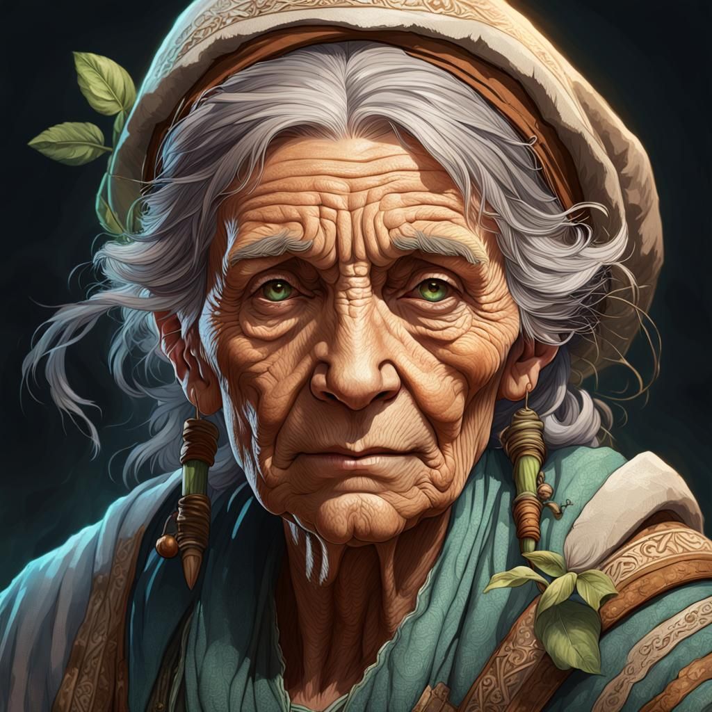 Wise Herbalist: Detailed Portrait in Fantasy Art Style