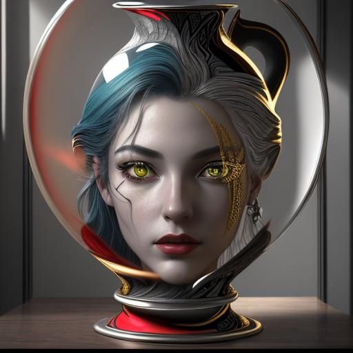 Detailed Anamorphosis in Gold, Red and Silver