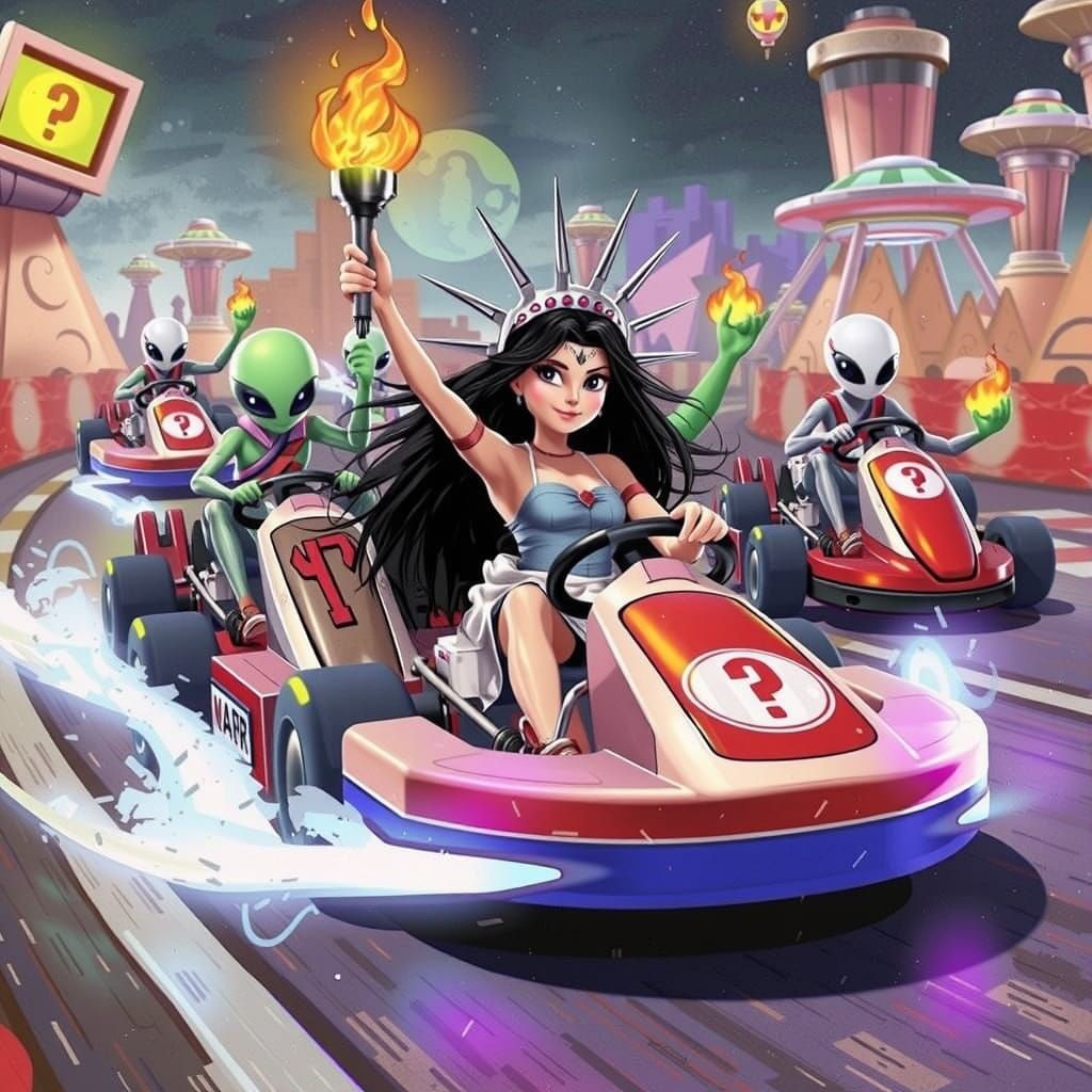 Cartoon Statue of Liberty Races Aliens