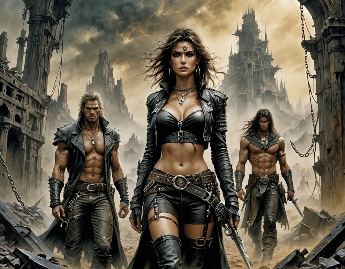 Wasteland Raiders Illustration in Luis Royo Style