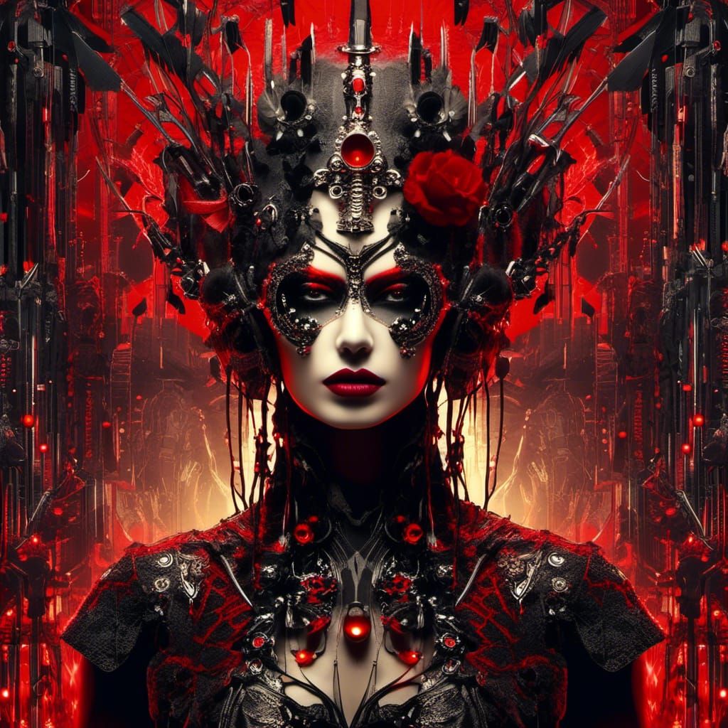 Gothic Vampire Woman in Mixed Media Collage Art