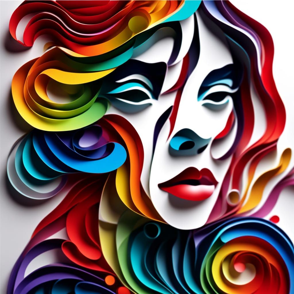 Embossed Rainbow Paper Sculpture of a Beautiful Woman