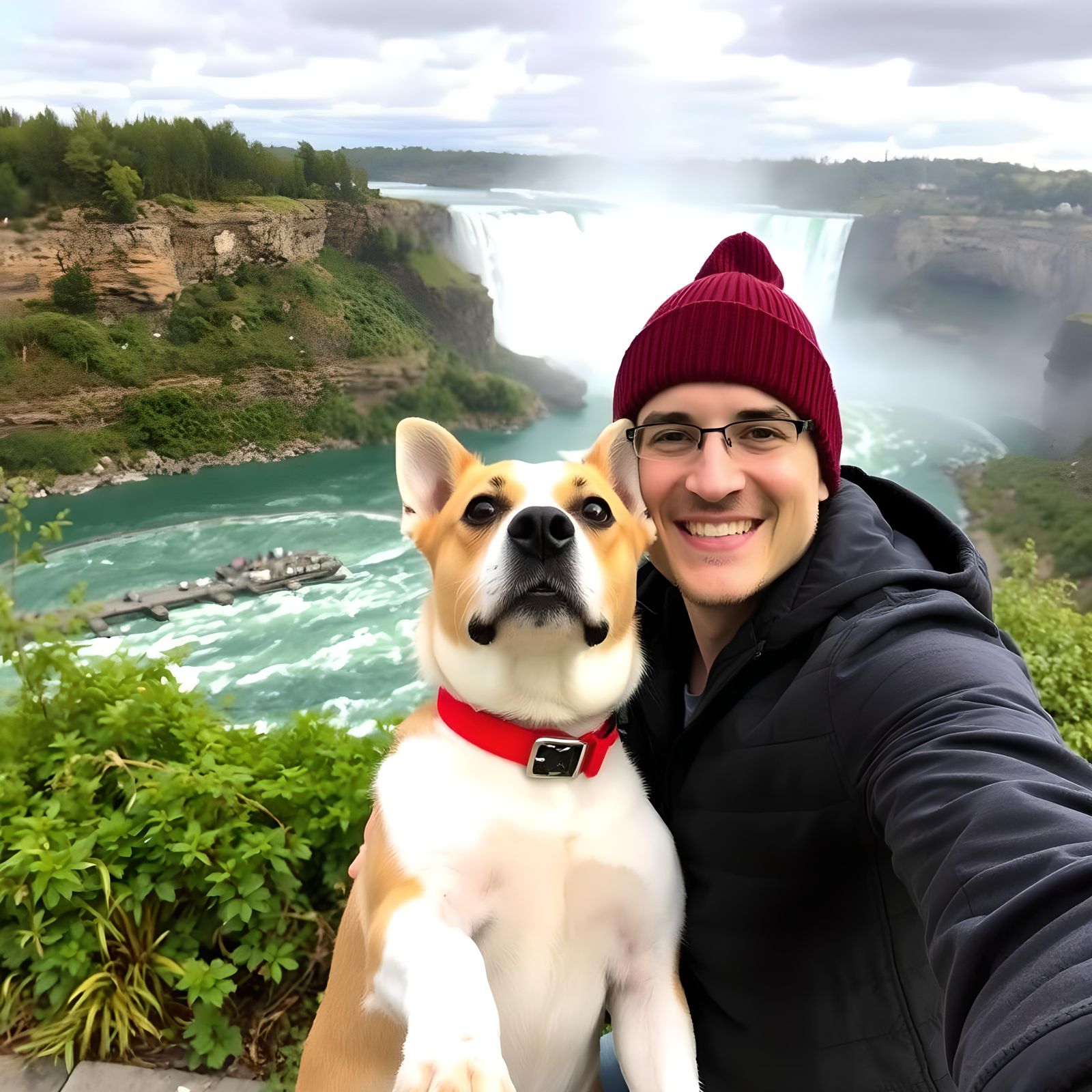 Dog Photobombs Couple at Niagara Falls