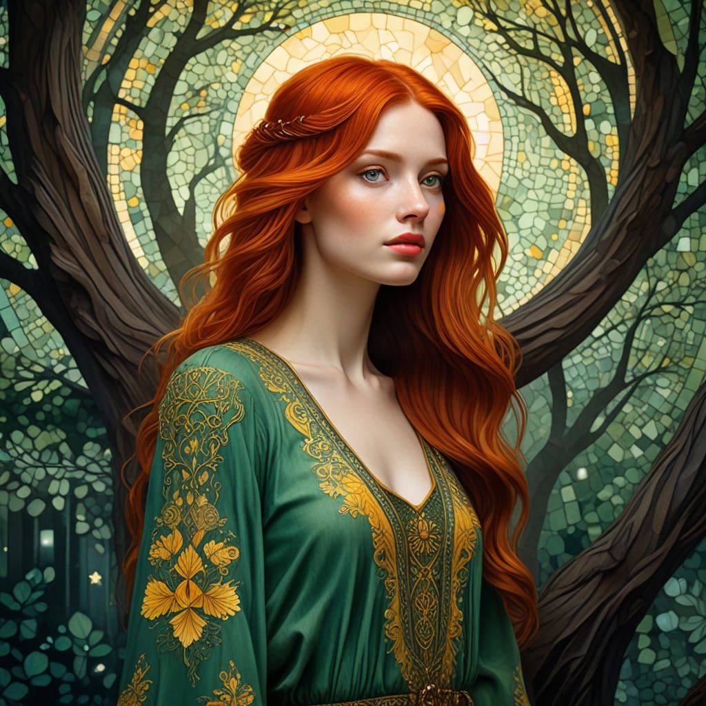 Art Nouveau Woman Dreams of Moonlight