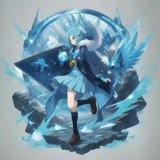 Articuno-Inspired Girl in Anime Style Uniform