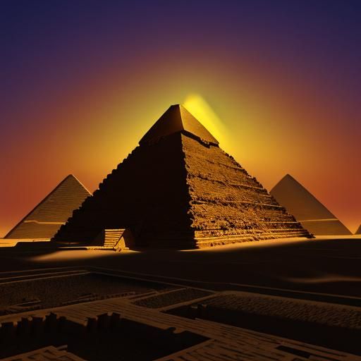 Giza Pyramids Sunset Reflection in Minecraft Style