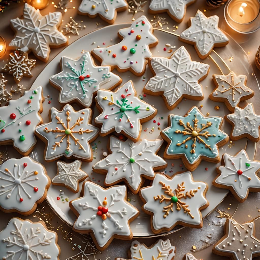 Festive Christmas Cookies Still Life in Oil Painting Style