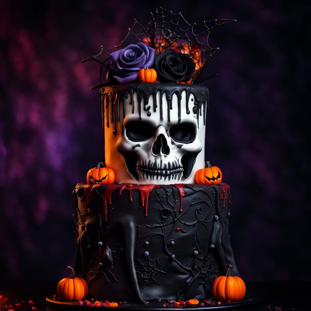 Halloween Goth Wedding Cake in Splash Art Style