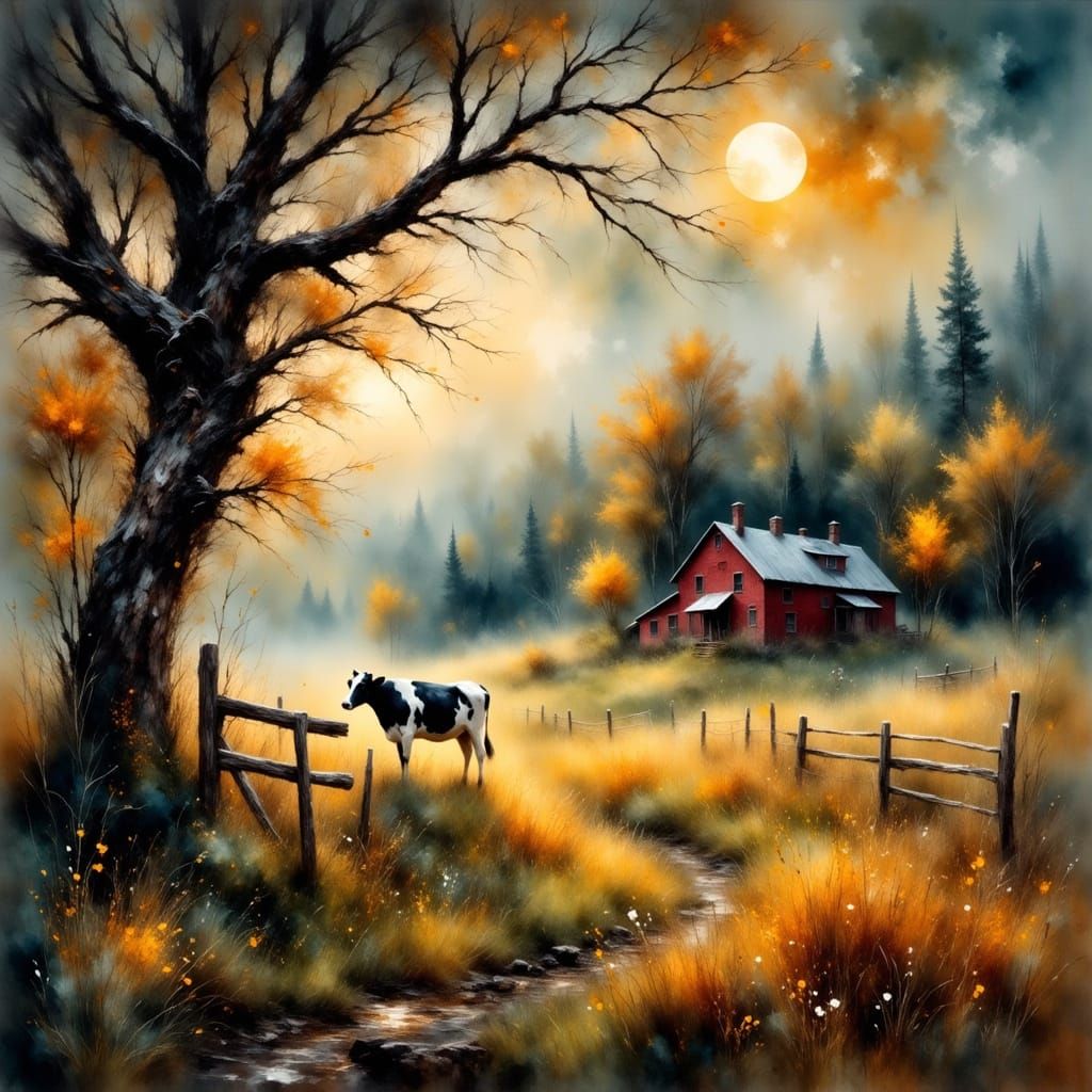 Majestic Autumn Landscape in Mixed Media