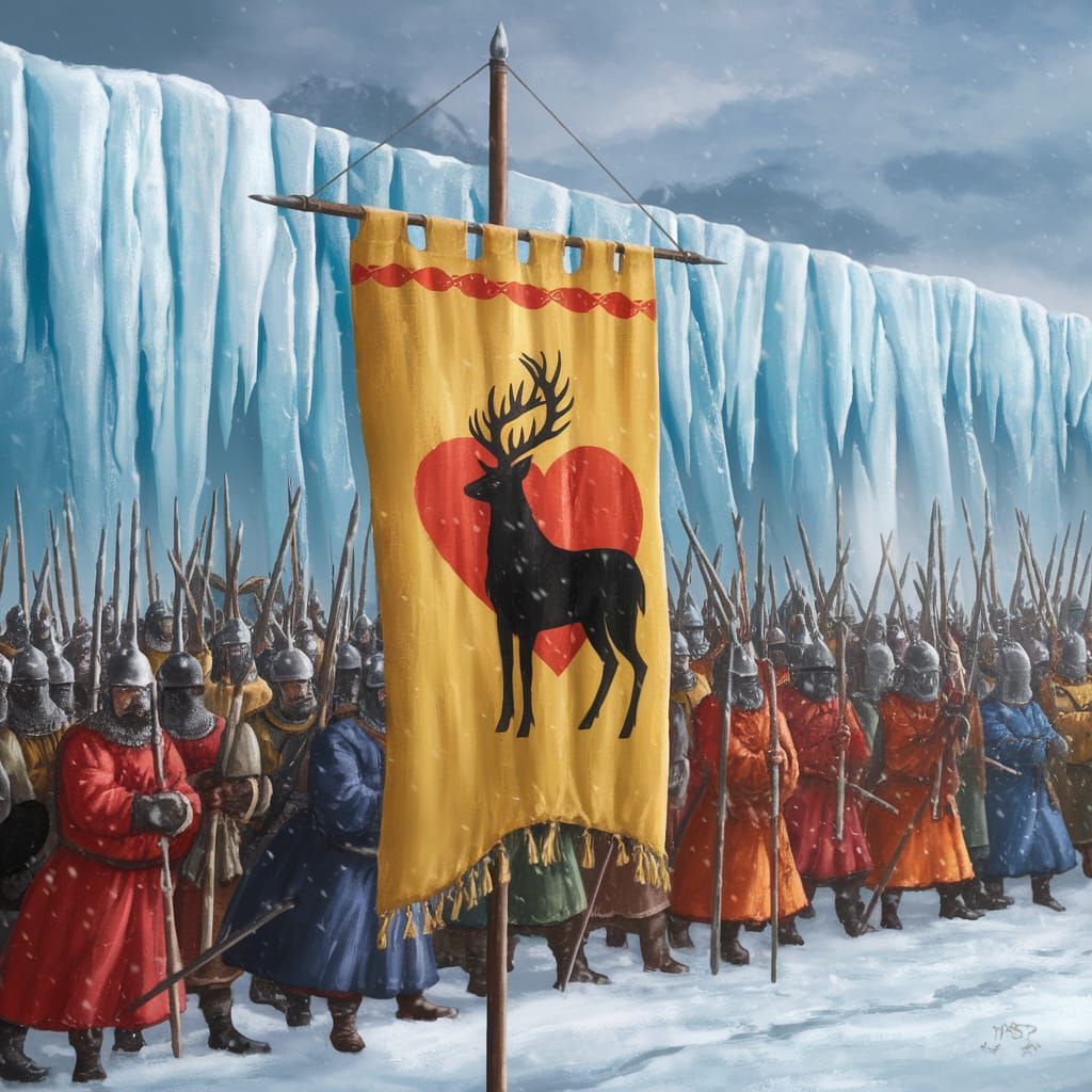 Medieval Warriors Gather Before the Ice Wall
