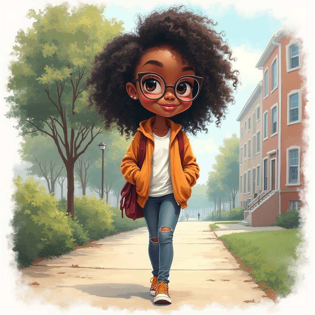 Neosoul Caricature of a Girl Walking