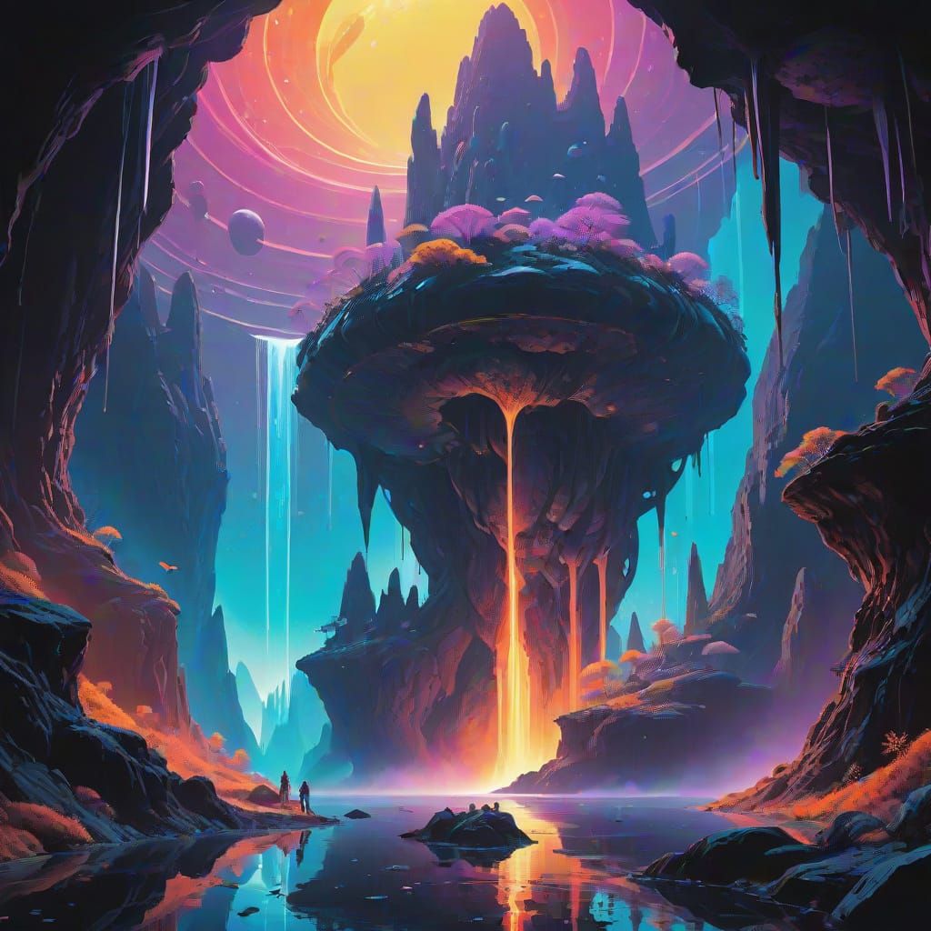 Hidden City in Asteroid: Surreal Sci-Fi Illustration