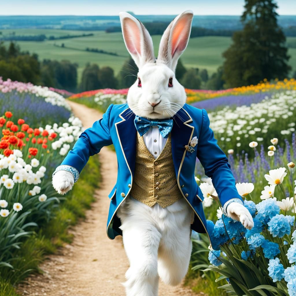 White Rabbit in Wonderland: A Surreal Panorama