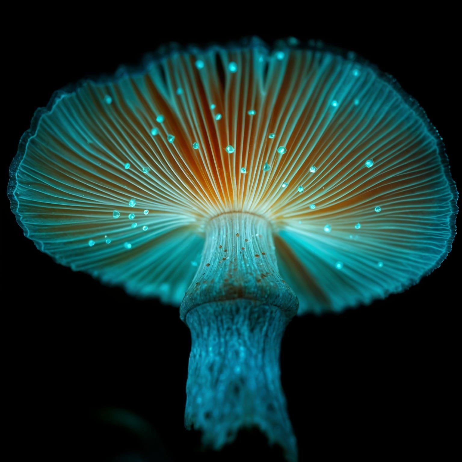 Bioluminescent Mushroom Macro Photography in Hyperrealism