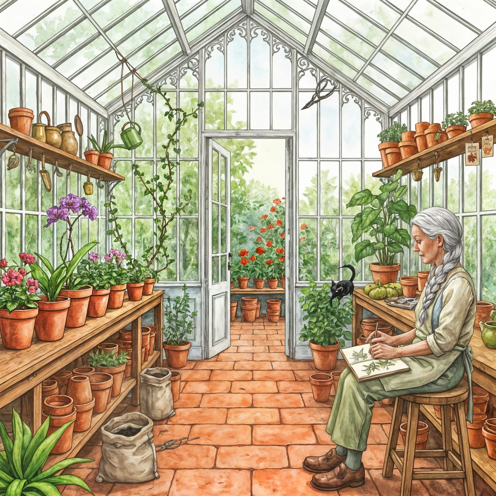 Enchanted Victorian Greenhouse Painting