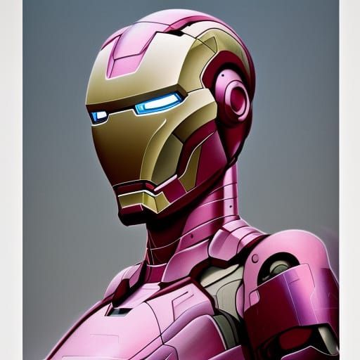Pink Iron Man Suit Portrait, Hyperdetailed Concept Art