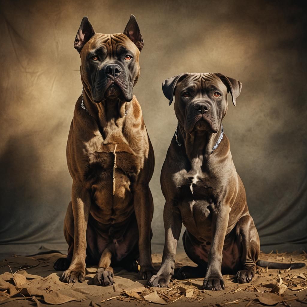 Majestic Dogs: Cane Corso and Pitbull Portrait