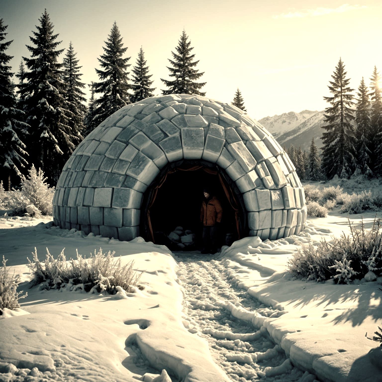 Ethereal Ice Fortress in Cinematic 35mm Film Style