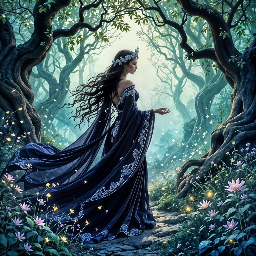 Goddess Descends into Magical Forest in Whimsical Fantasy St...