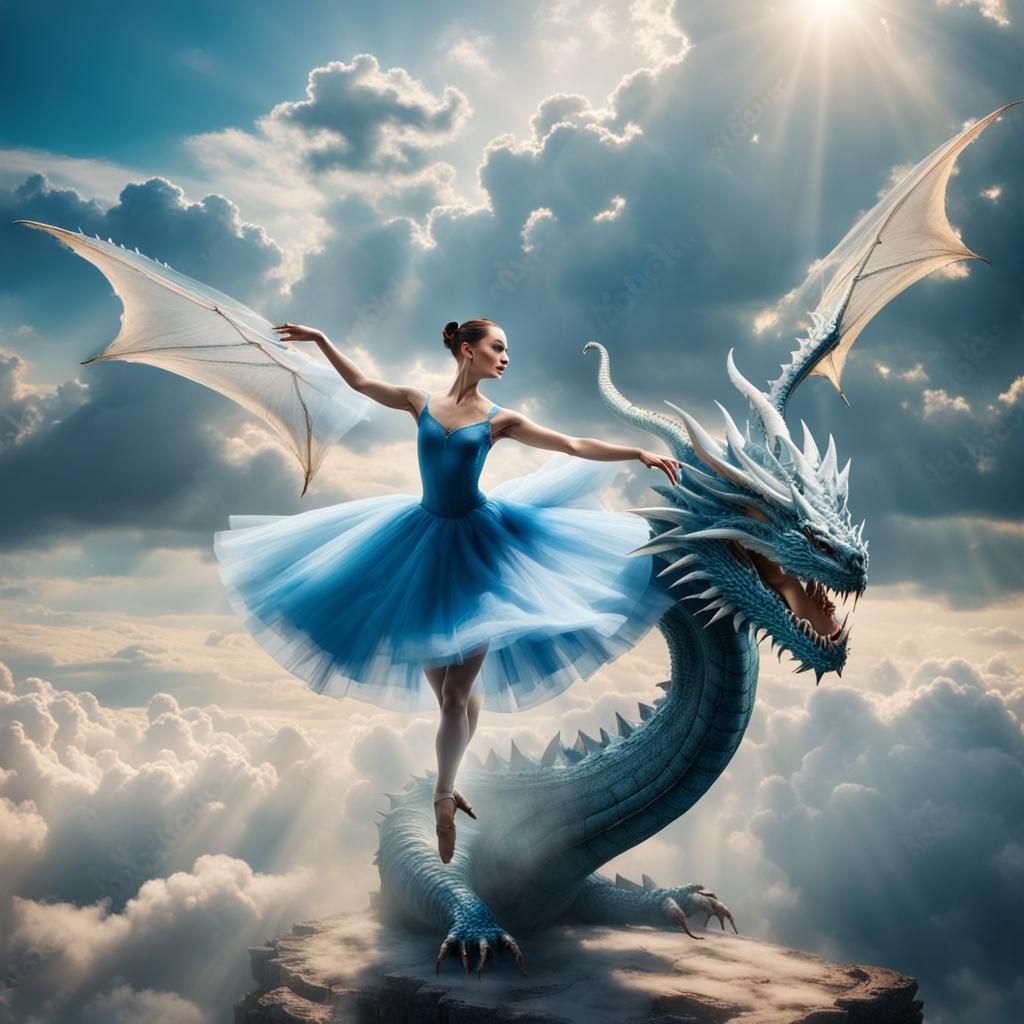 Ballerina Dances on Dragon Wing in Divine Light