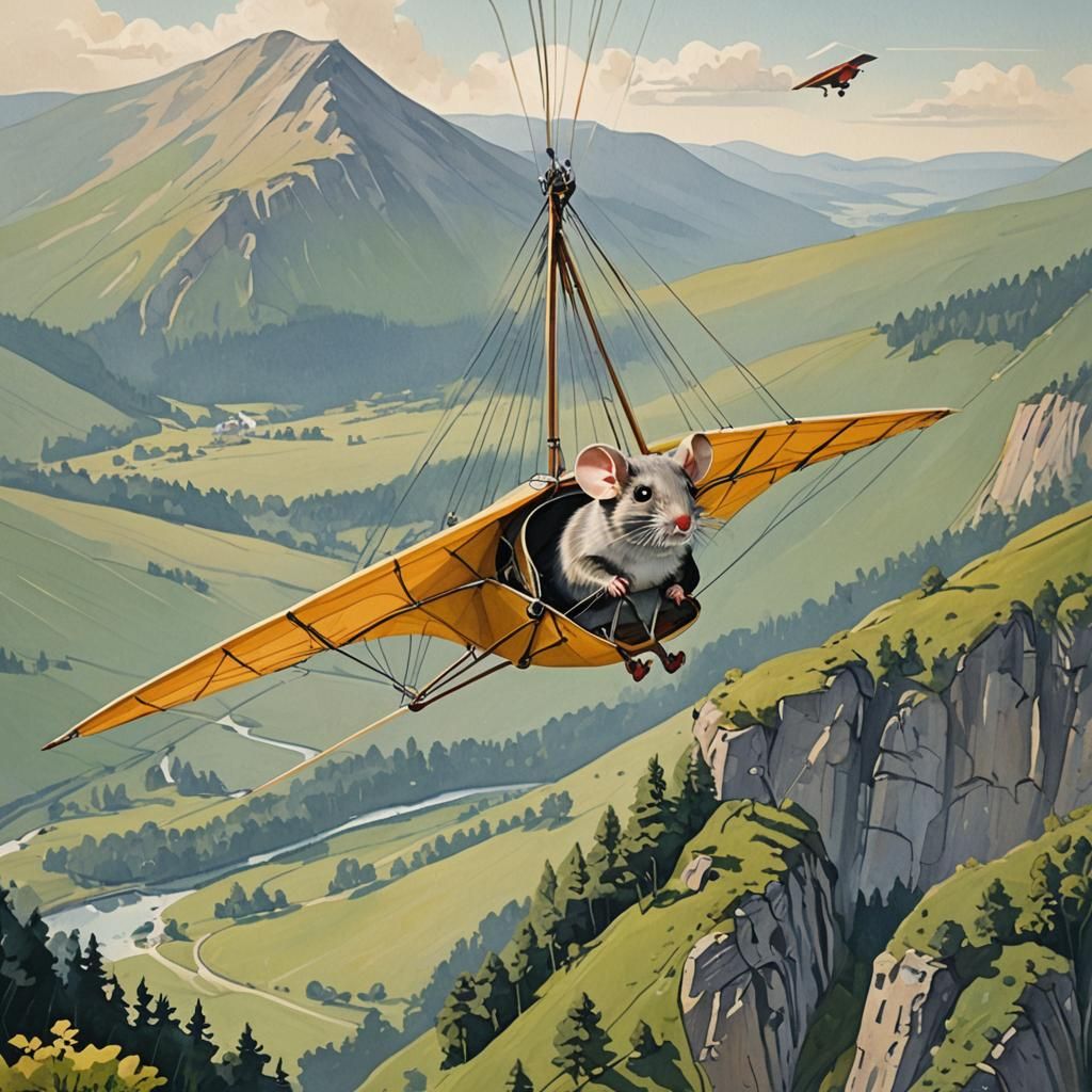 Mouse Hang Gliding: A Gouache Style Painting