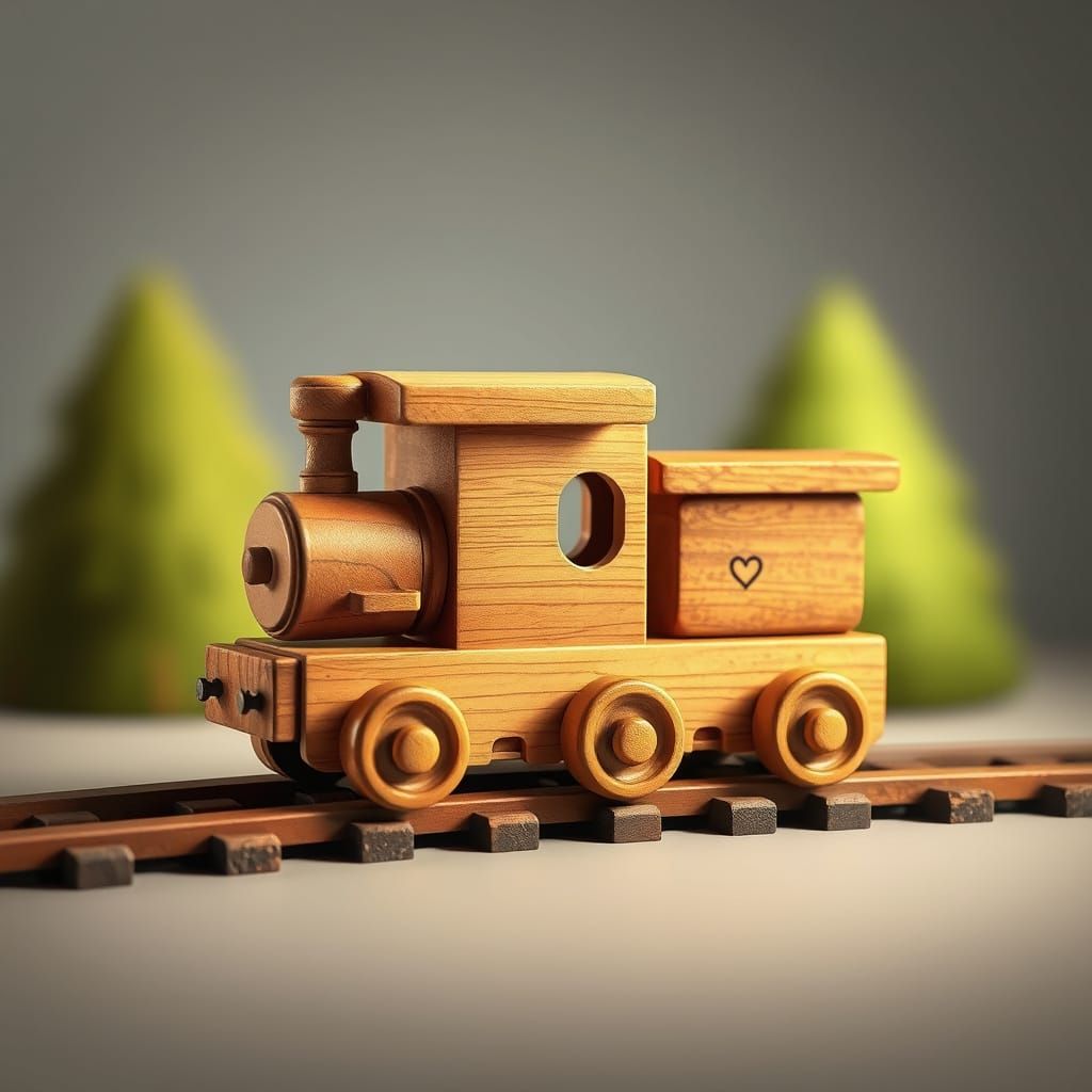 Wooden Toy Train in Children's Book Style