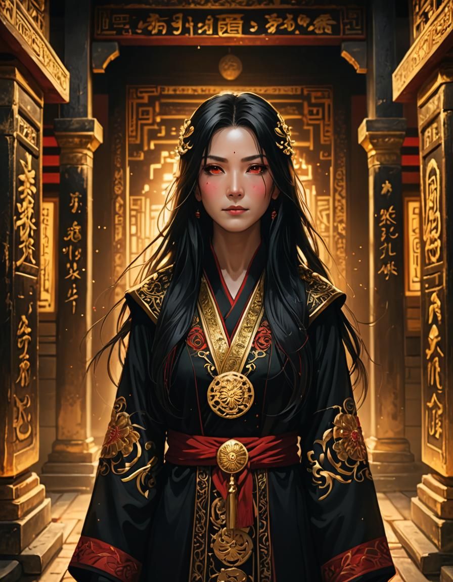 Anime Portrait: Woman in Gold Embroidered Robes