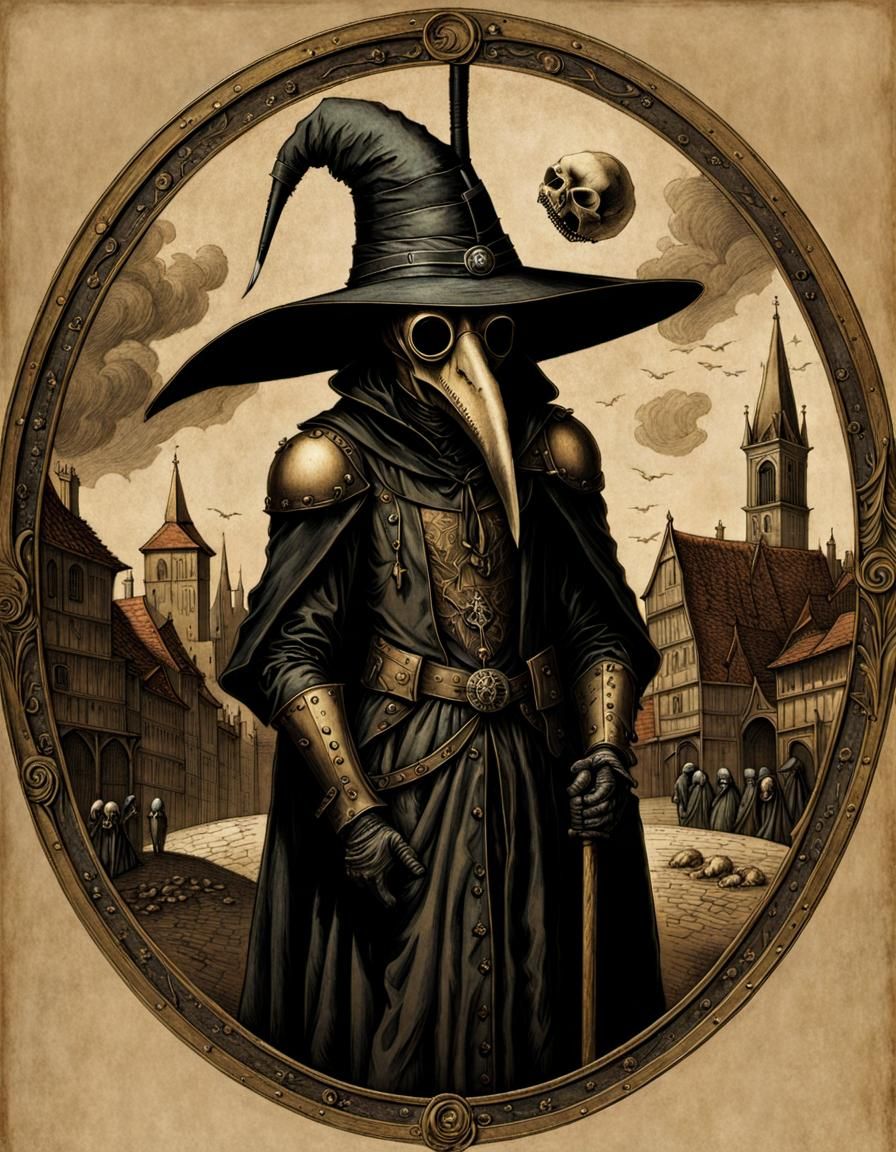 Disturbing Plague Doctor in Medieval City