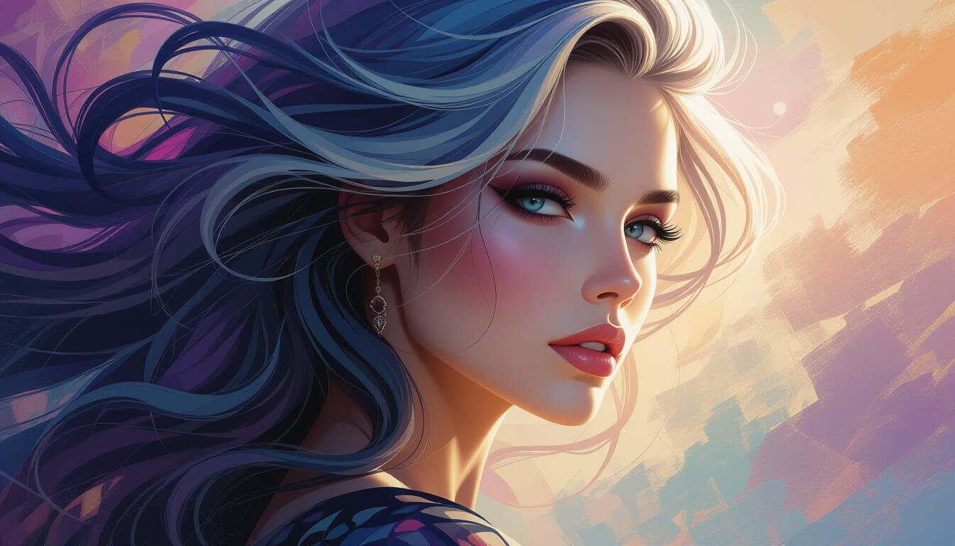 Hauntingly Beautiful Woman in Dramatic Splash Art Style