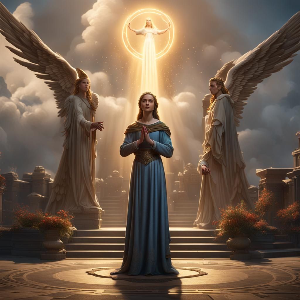 Modern Mary with Angel Gabriel, Fantasy Concept Art