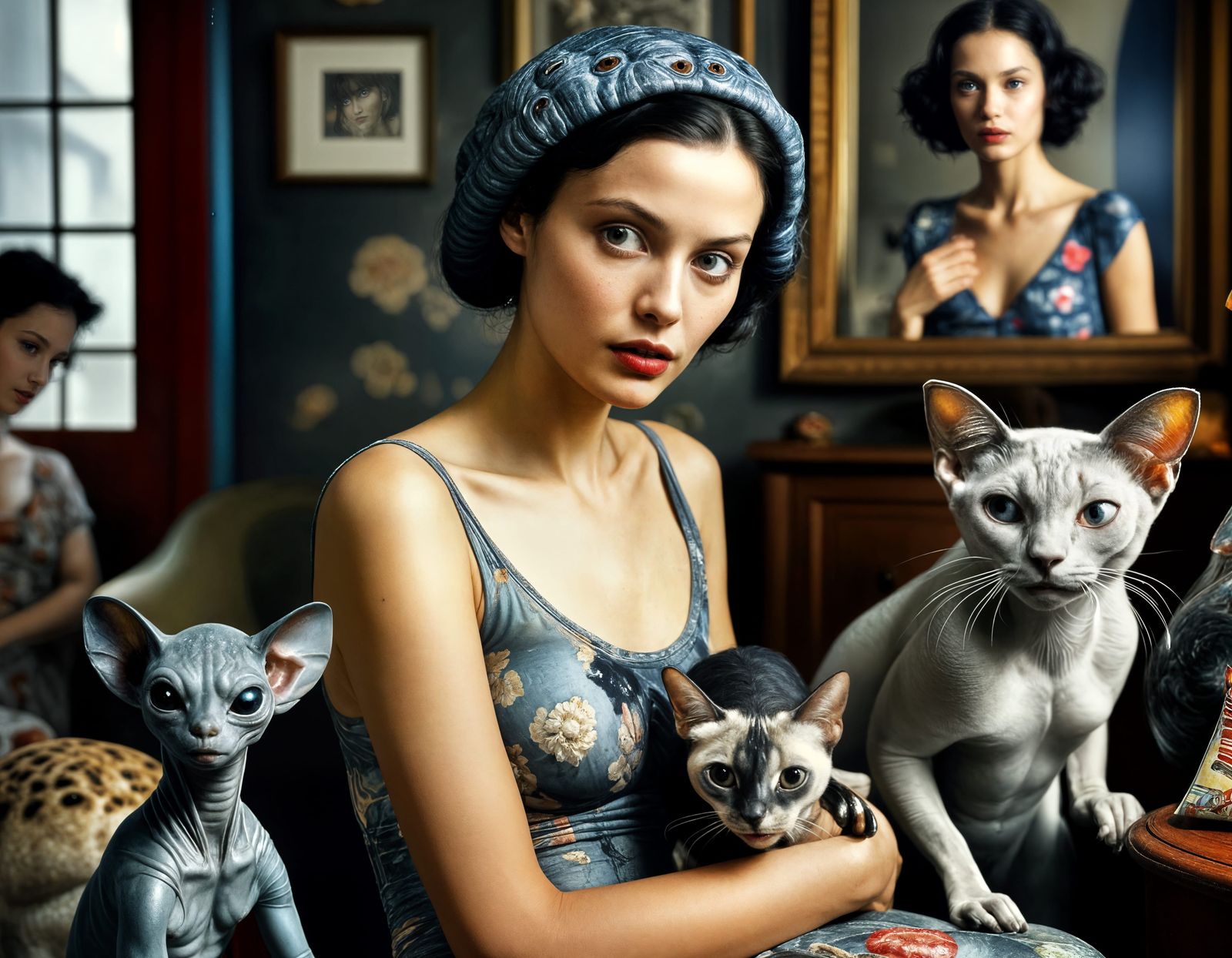 Hyperrealistic Photo of Aliens and Humans in City Home