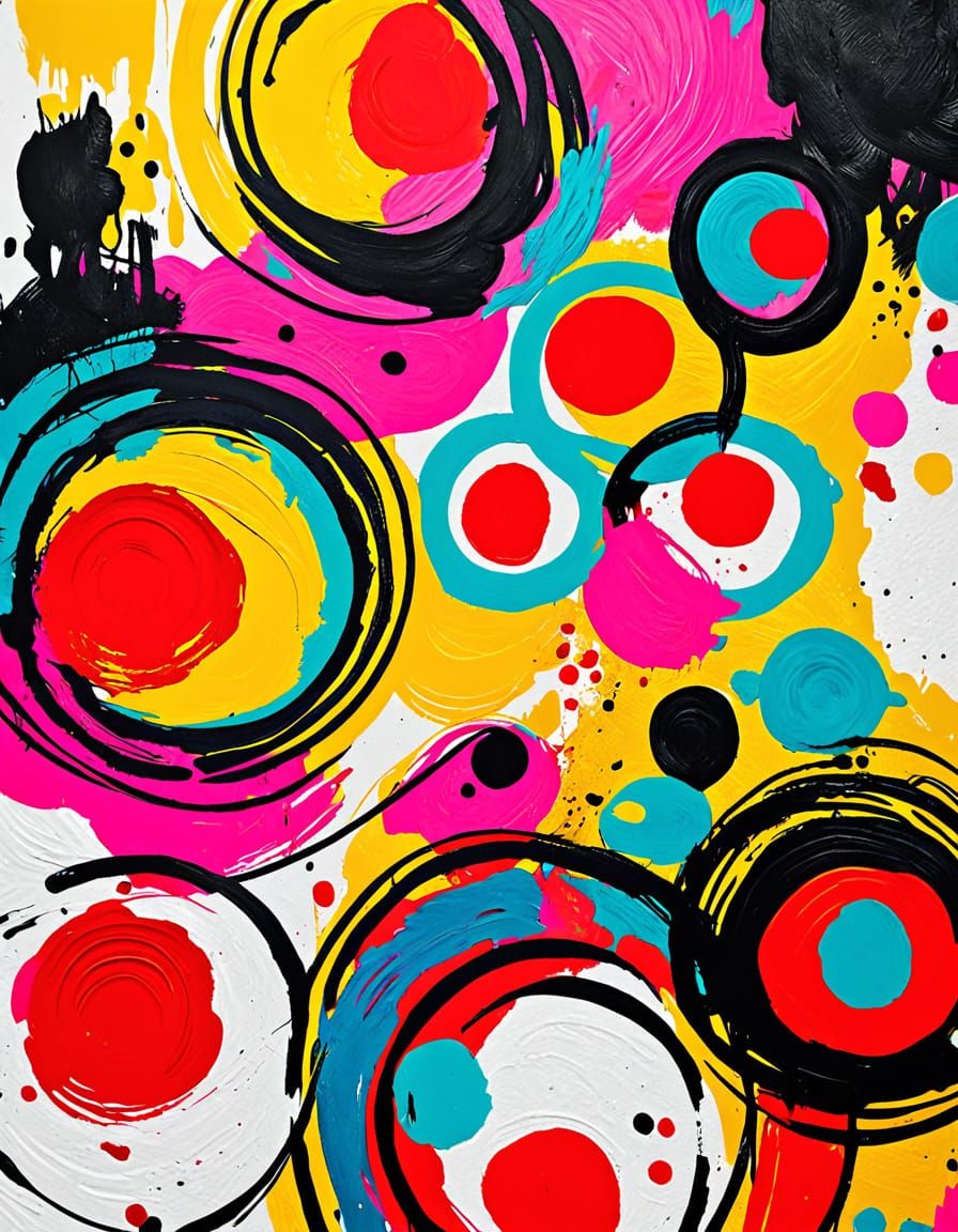 Abstract Expressionist Painting with Circles and Lines
