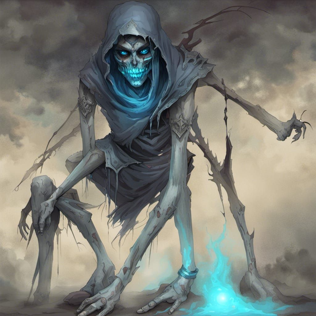 Undead Figure with Glowing Blue Eyes