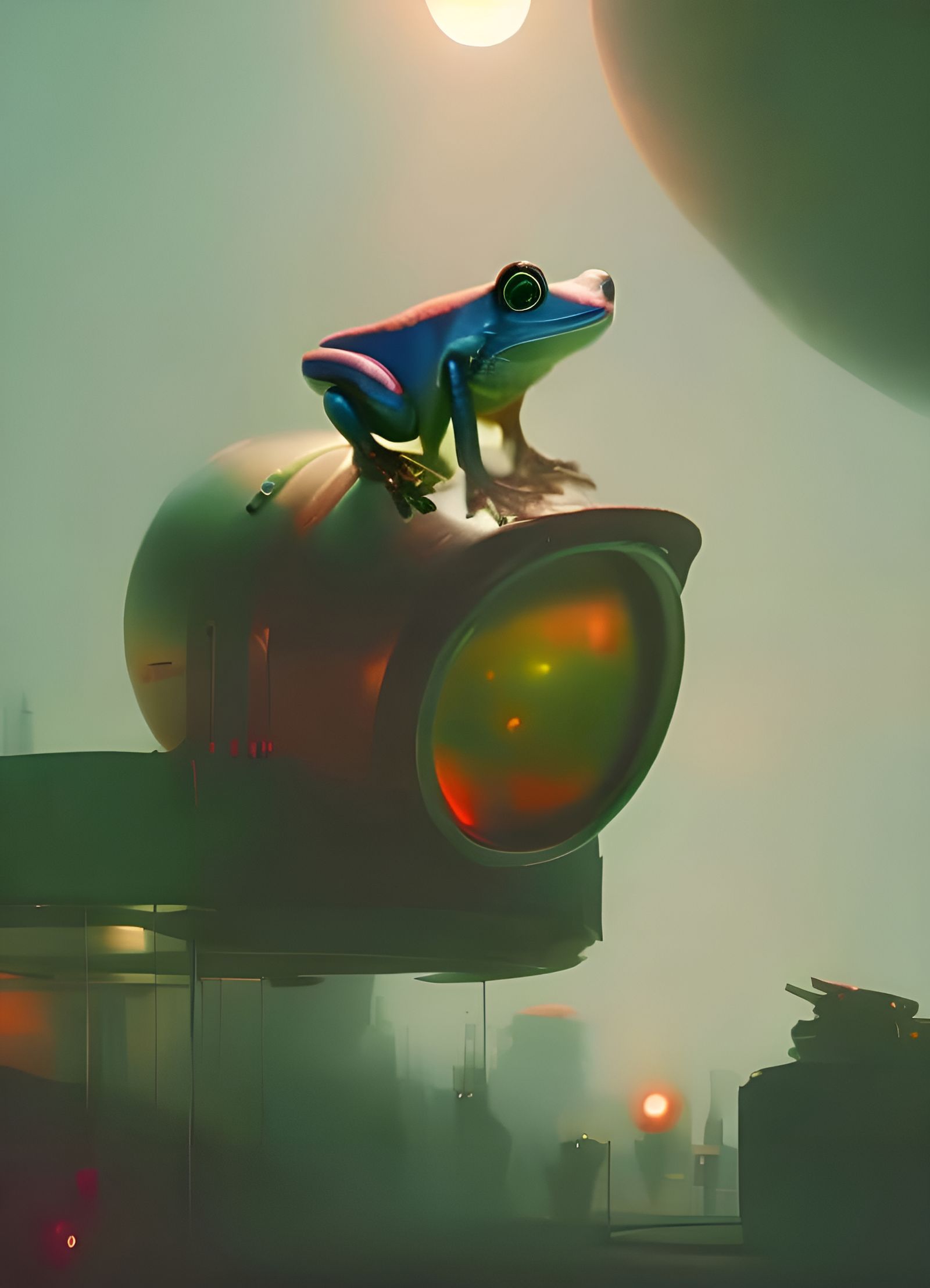 Atompunk Frog Astronaut in Retro-Futuristic Space