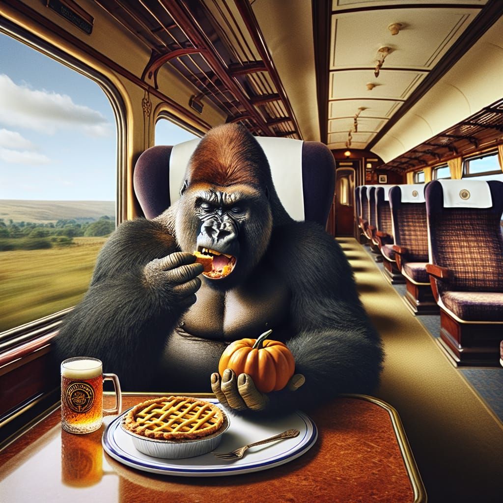 Gorilla Enjoys Pie and Beer on Train