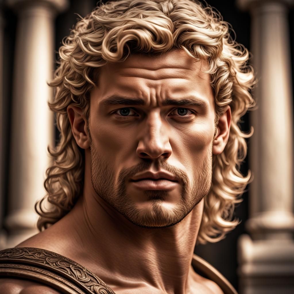Hyperrealistic Portrait of Young Blond Hercules