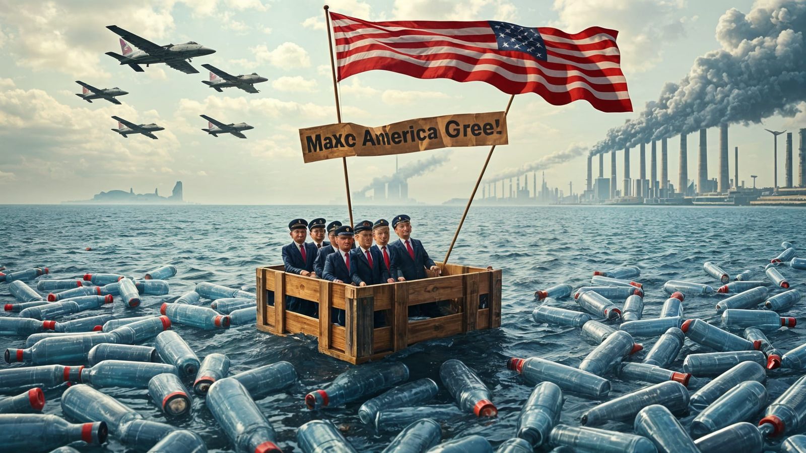 Crate of Dolls Adrift in Polluted Sea