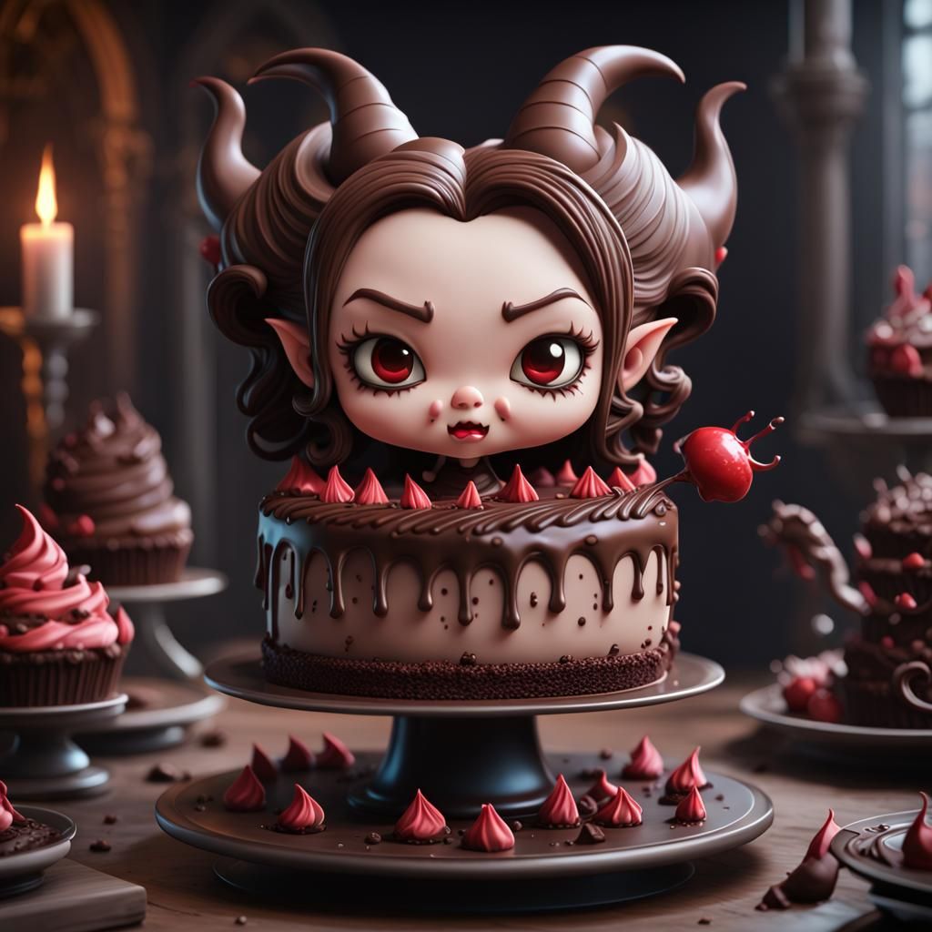 Gothic Chibi Chocolate Devil Cake Sculpture
