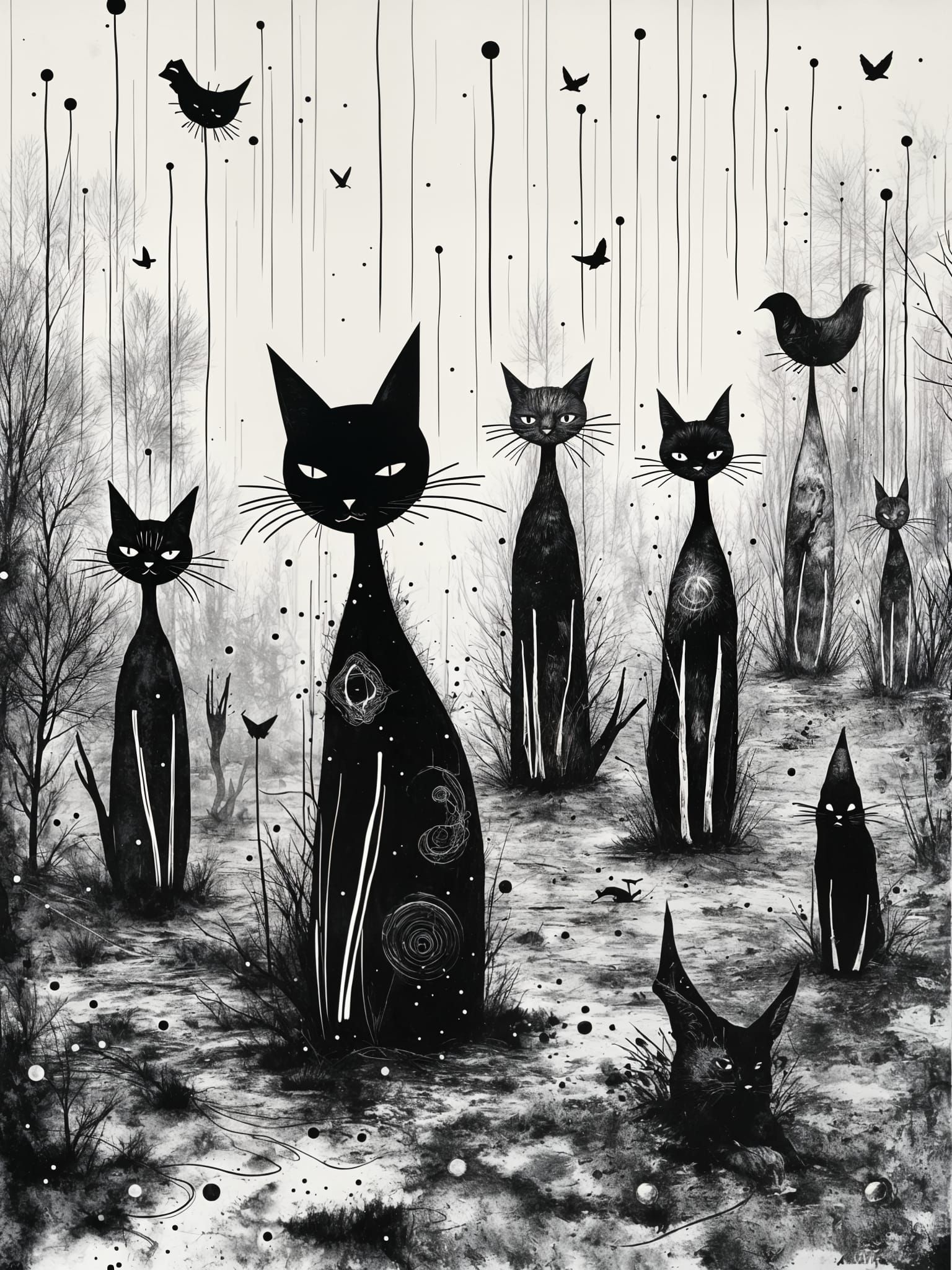 Monochromatic Wasteland Poster with Glitch and Doodles