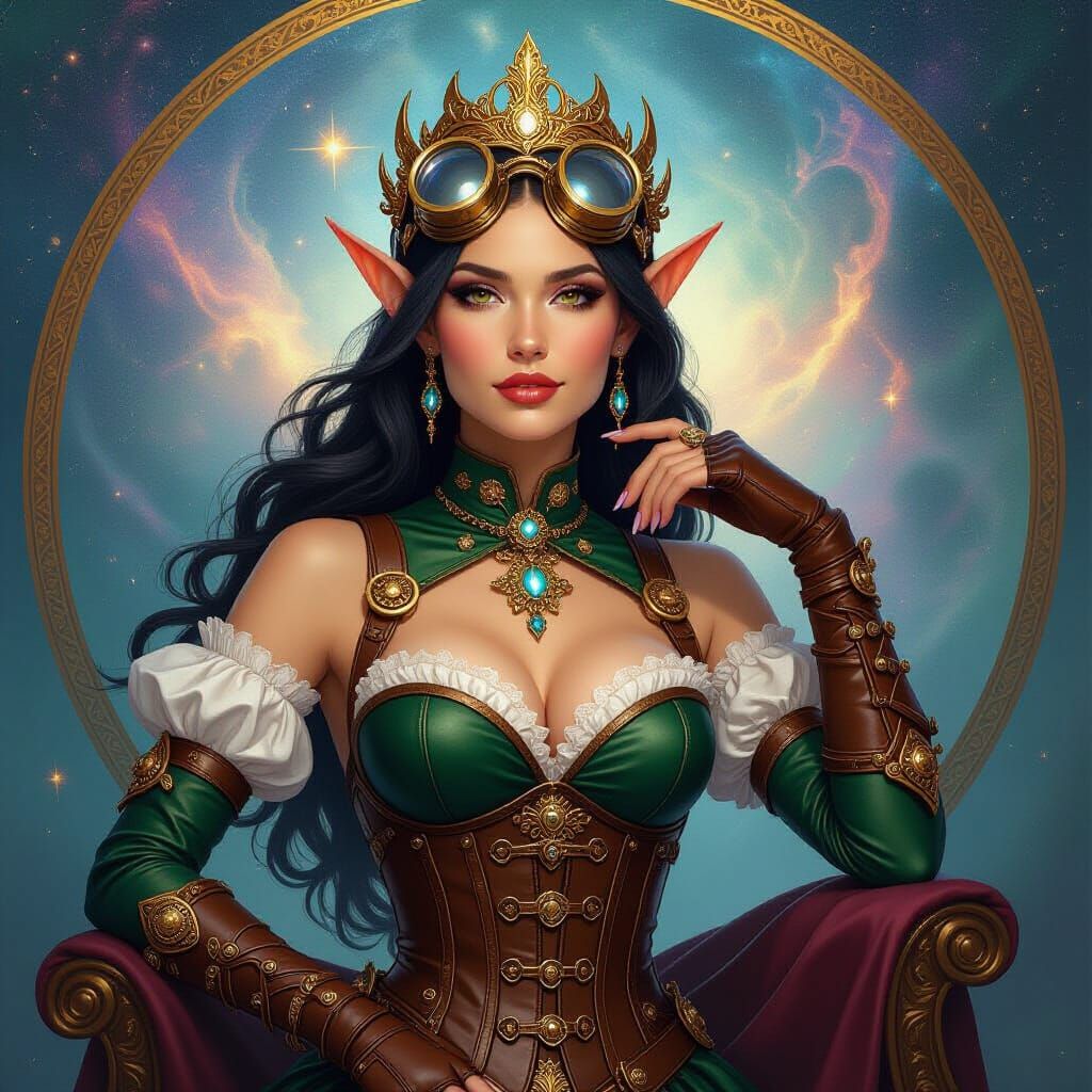 Elven Queen in Steampunk Astral Cosmos Portrait