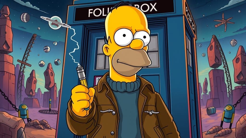 Homer Simpson as Doctor Who in Dystopian Art