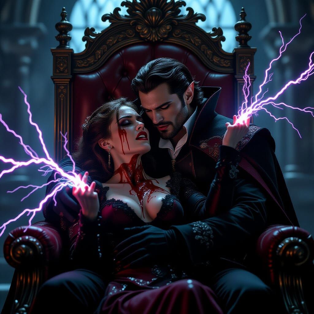 Vampire Embraces Woman Unleashing Lightning Power